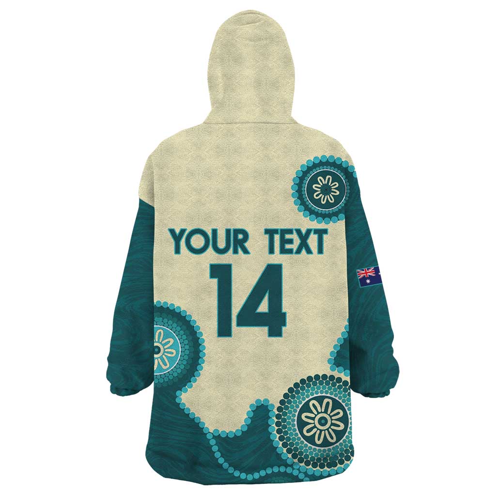 Custom Australia Boomers Wearable Blanket Hoodie Aboriginal With Marble Pattern - Cyan - Vibe Hoodie Shop