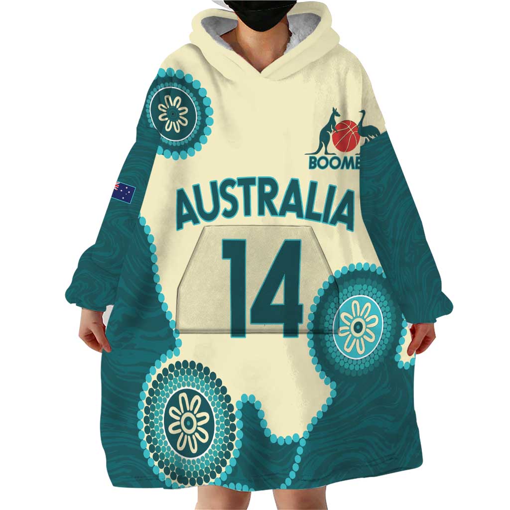 Custom Australia Boomers Wearable Blanket Hoodie Aboriginal With Marble Pattern - Cyan - Vibe Hoodie Shop