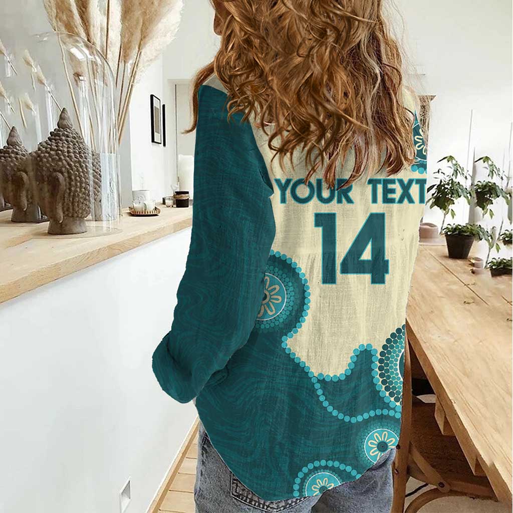 Custom Australia Boomers Women Casual Shirt Aboriginal With Marble Pattern - Cyan - Vibe Hoodie Shop