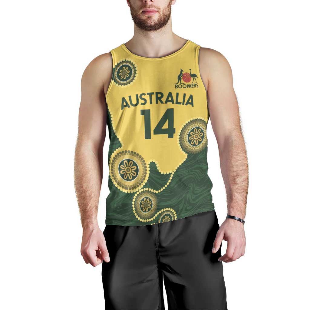 Custom Australia Boomers Men Tank Top Aboriginal With Marble Pattern - Yellow - Vibe Hoodie Shop