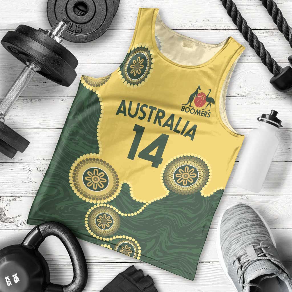 Custom Australia Boomers Men Tank Top Aboriginal With Marble Pattern - Yellow - Vibe Hoodie Shop