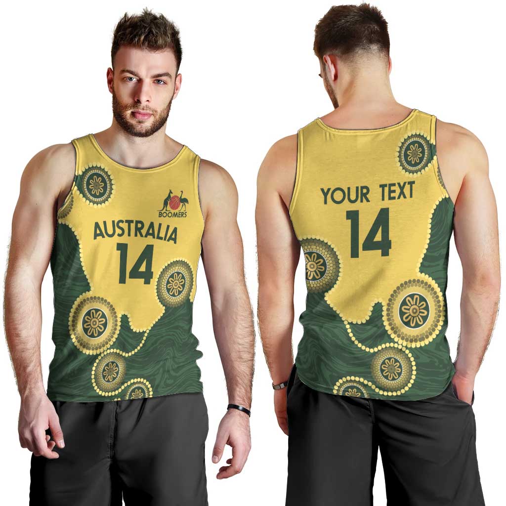 Custom Australia Boomers Men Tank Top Aboriginal With Marble Pattern - Yellow - Vibe Hoodie Shop