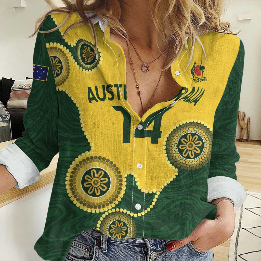 Custom Australia Boomers Women Casual Shirt Aboriginal With Marble Pattern - Yellow - Vibe Hoodie Shop