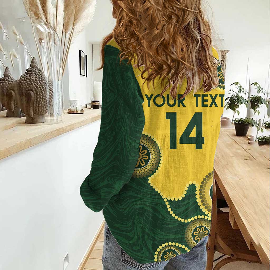 Custom Australia Boomers Women Casual Shirt Aboriginal With Marble Pattern - Yellow - Vibe Hoodie Shop