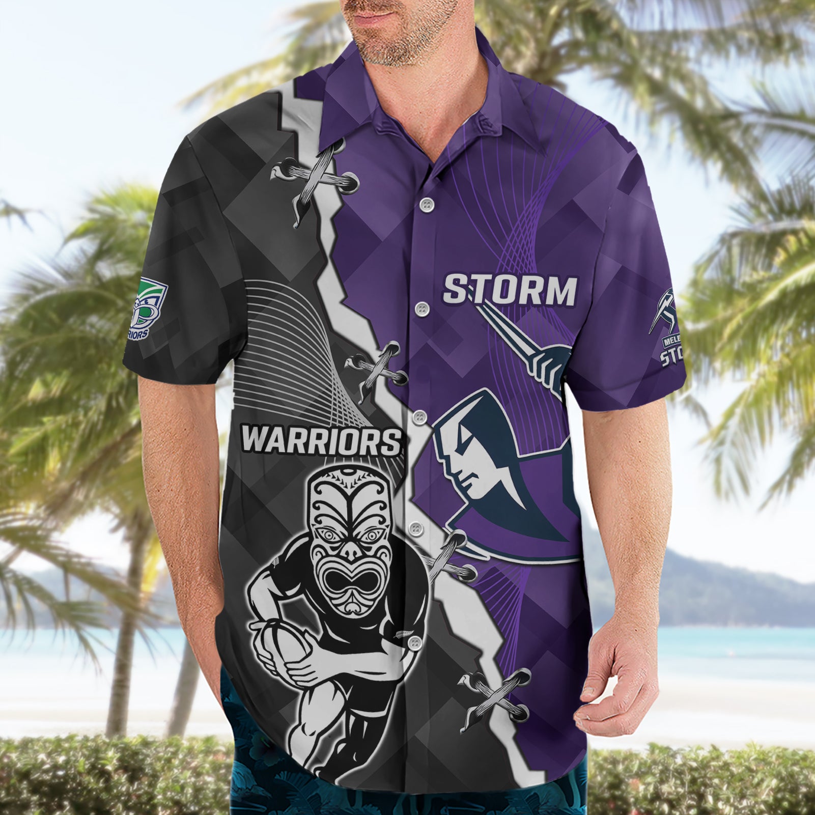 Personalised Storm And Warriors Rugby Hawaiian Shirt 2023 Sporty Style - Vibe Hoodie Shop