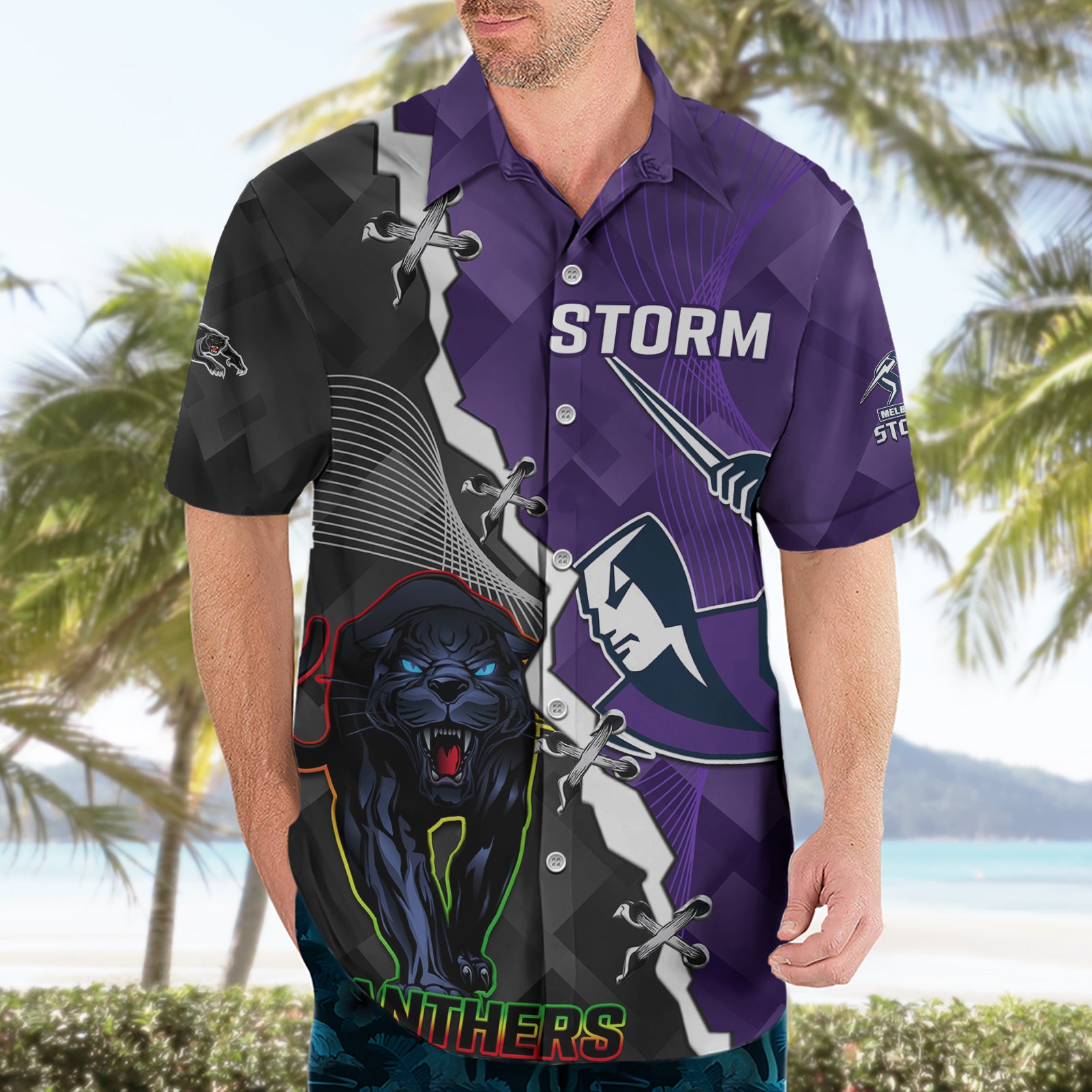 Personalised Storm And Panthers Rugby Hawaiian Shirt 2023 Sporty Style - Vibe Hoodie Shop
