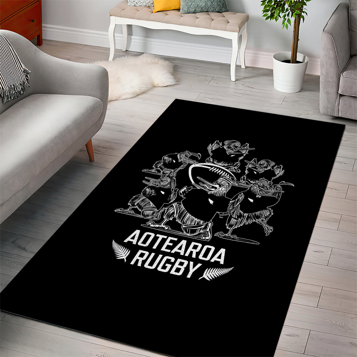 New Zealand Silver Fern Rugby Area Rug Haka Aotearoa Kiwi Dance - Vibe Hoodie Shop