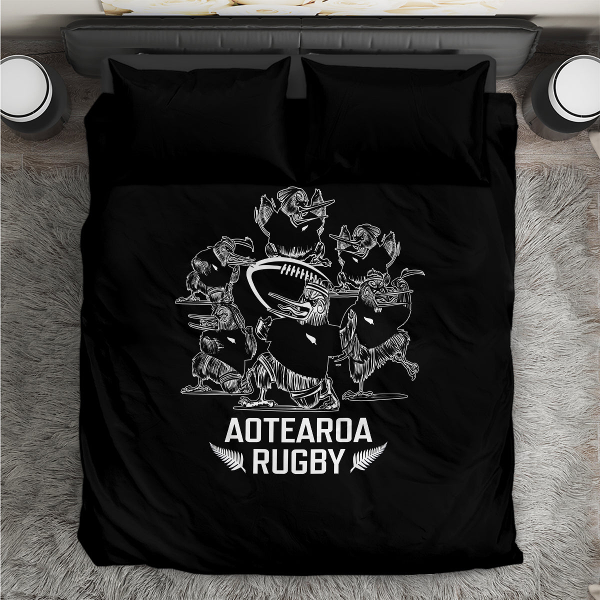 New Zealand Silver Fern Rugby Bedding Set Haka Aotearoa Kiwi Dance - Vibe Hoodie Shop