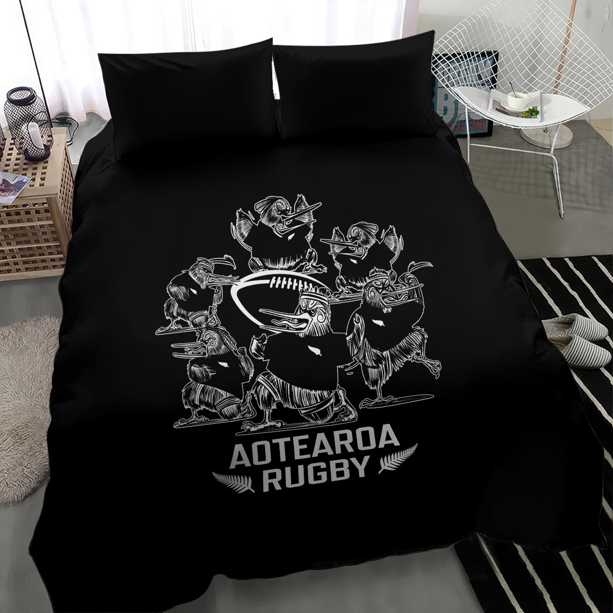 New Zealand Silver Fern Rugby Bedding Set Haka Aotearoa Kiwi Dance - Vibe Hoodie Shop