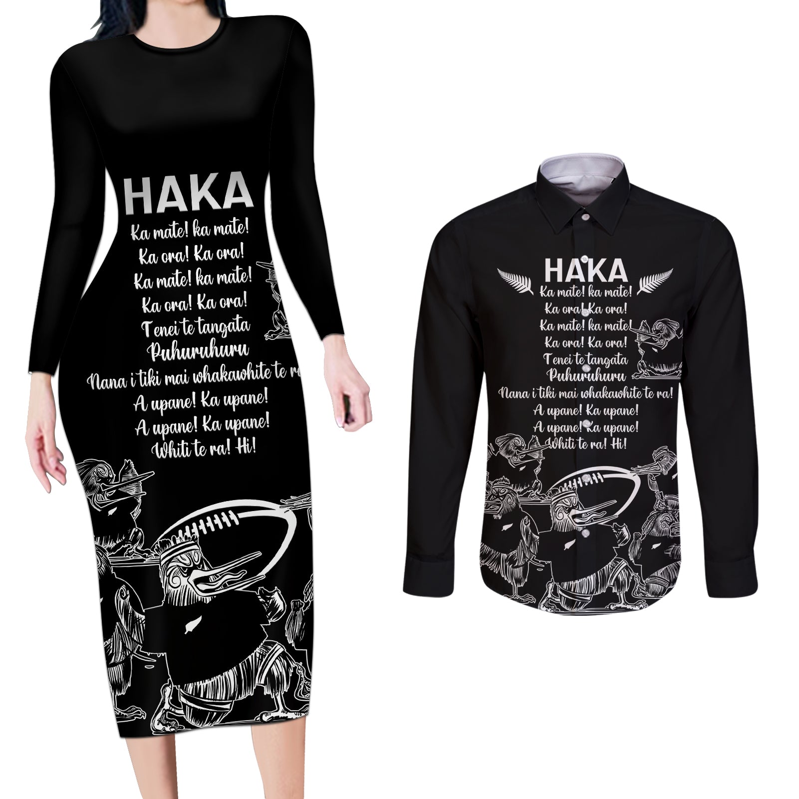 new-zealand-silver-fern-rugby-couples-matching-long-sleeve-bodycon-dress-and-long-sleeve-button-shirt-haka-aotearoa-kiwi-dance