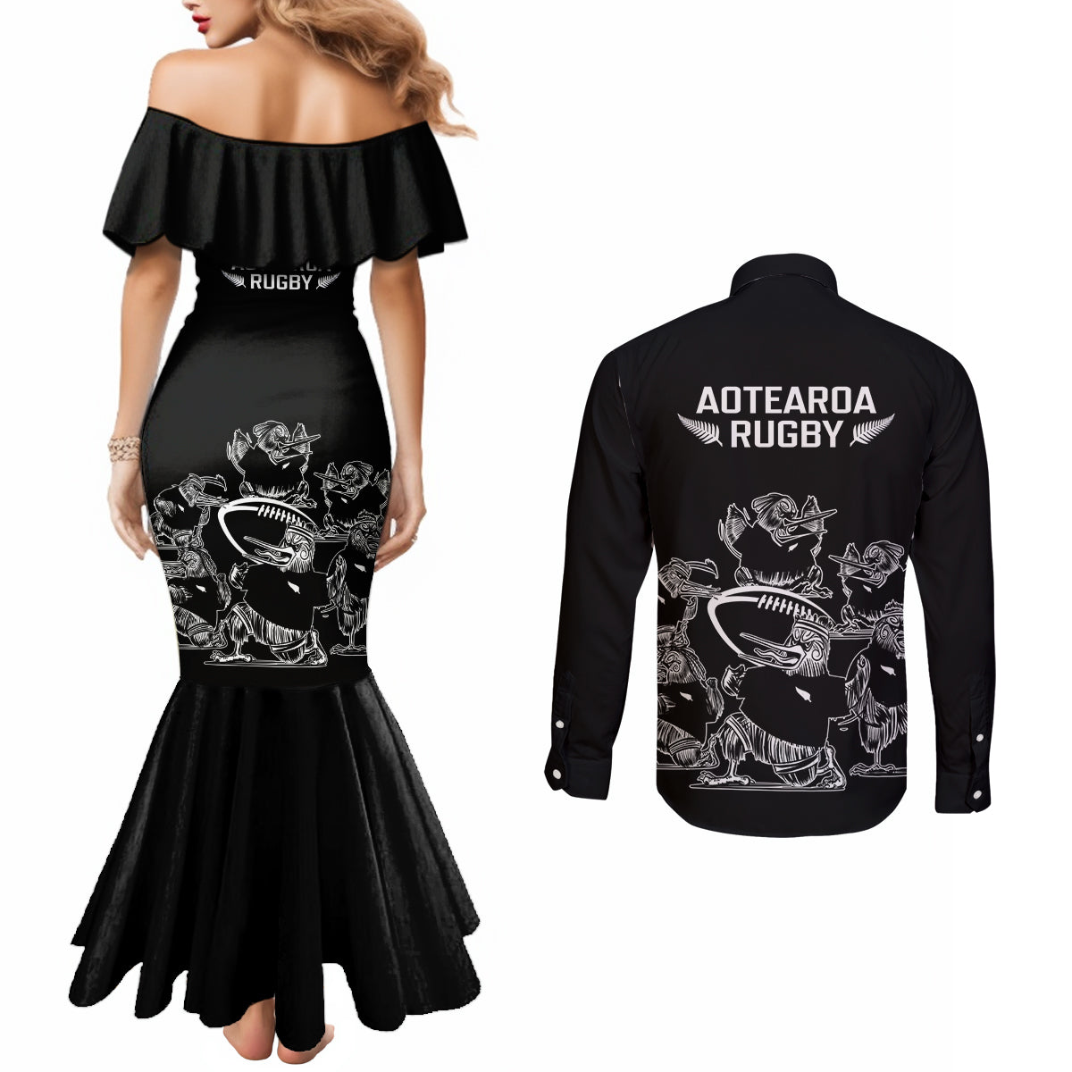 new-zealand-silver-fern-rugby-couples-matching-mermaid-dress-and-long-sleeve-button-shirt-haka-aotearoa-kiwi-dance