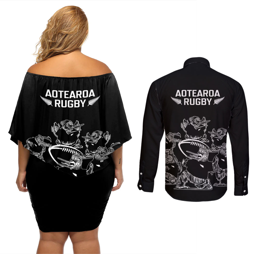 new-zealand-silver-fern-rugby-couples-matching-off-shoulder-short-dress-and-long-sleeve-button-shirt-haka-aotearoa-kiwi-dance