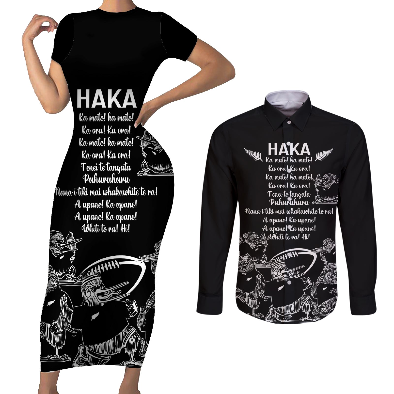 new-zealand-silver-fern-rugby-couples-matching-short-sleeve-bodycon-dress-and-long-sleeve-button-shirt-haka-aotearoa-kiwi-dance
