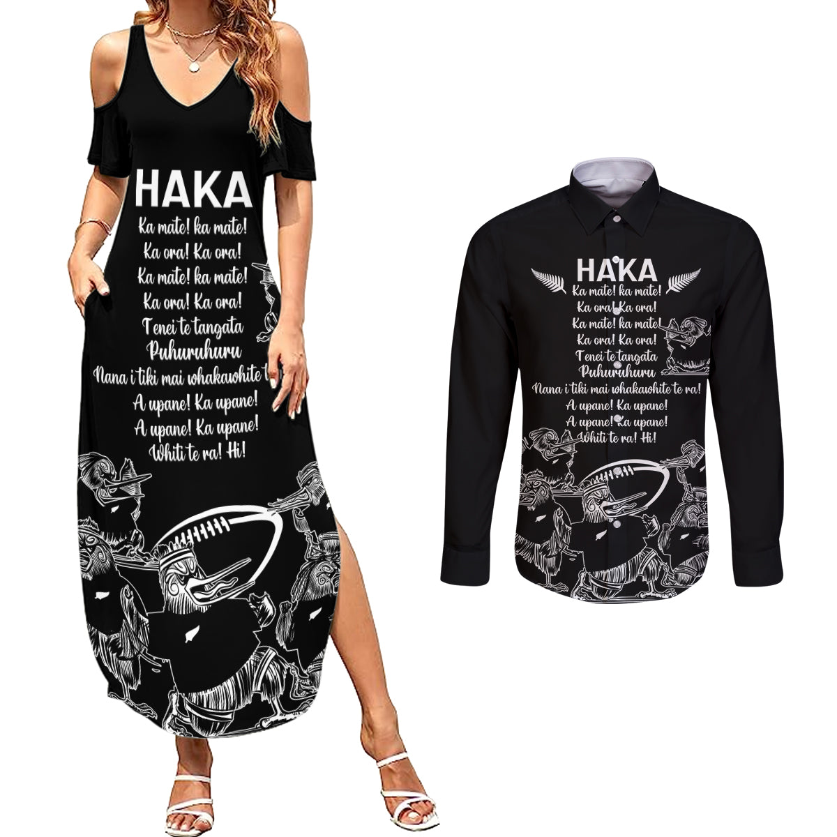 new-zealand-silver-fern-rugby-couples-matching-summer-maxi-dress-and-long-sleeve-button-shirt-haka-aotearoa-kiwi-dance