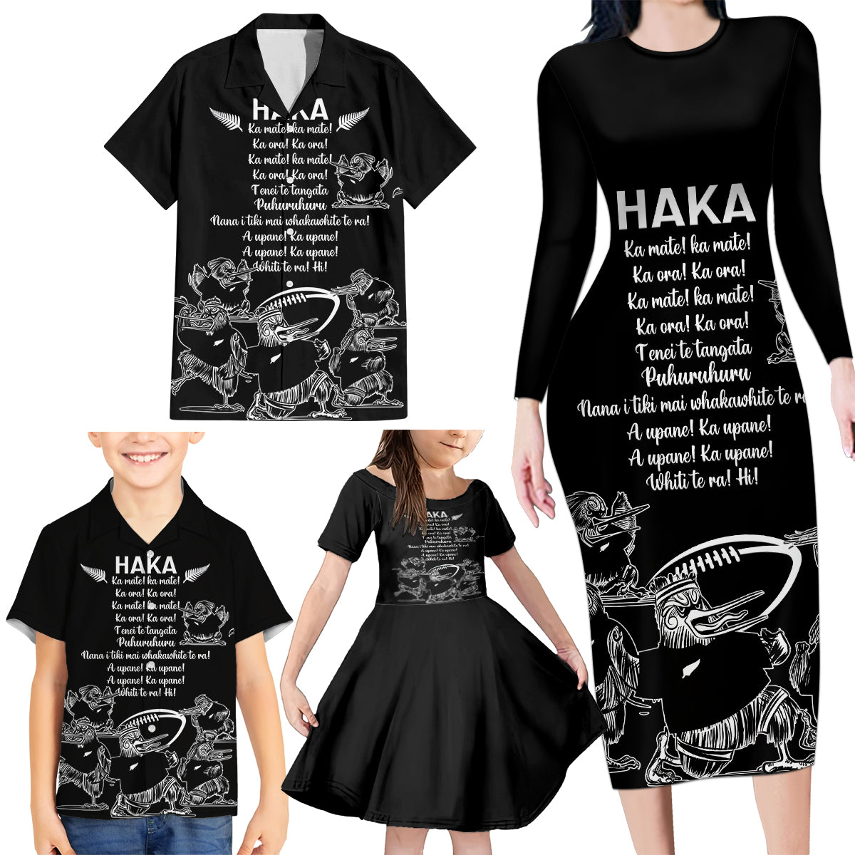 new-zealand-silver-fern-rugby-family-matching-long-sleeve-bodycon-dress-and-hawaiian-shirt-haka-aotearoa-kiwi-dance
