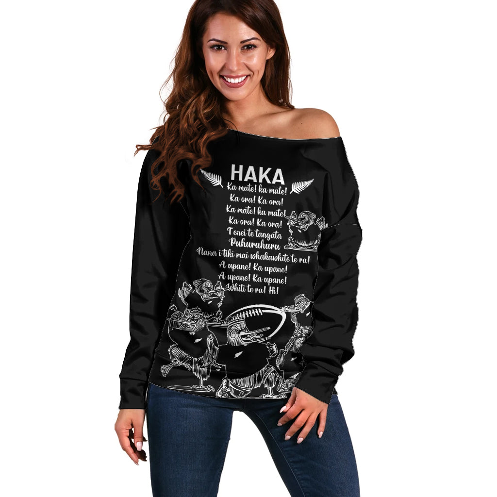 New Zealand Silver Fern Rugby Off Shoulder Sweater Haka Aotearoa Kiwi Dance - Vibe Hoodie Shop