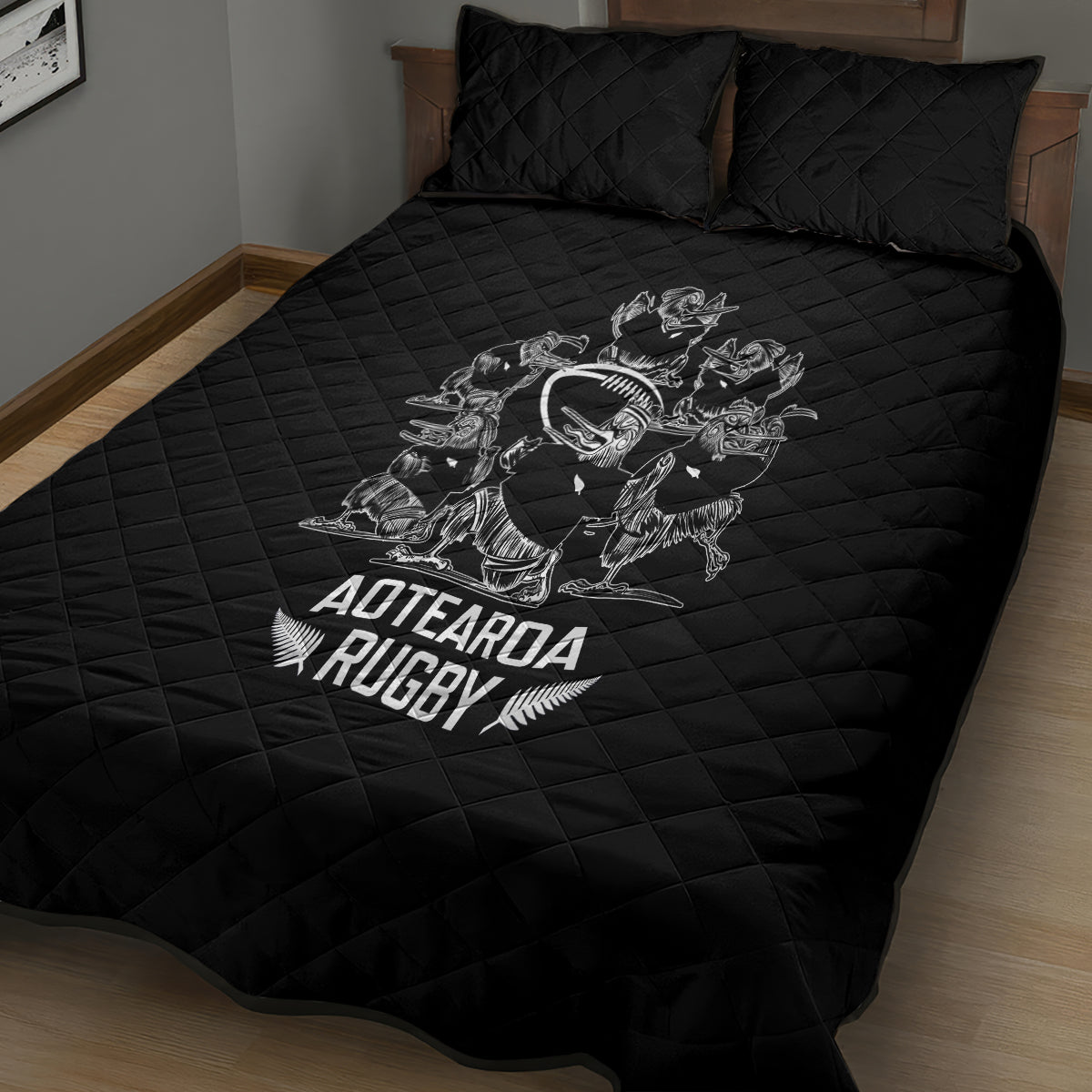 New Zealand Silver Fern Rugby Quilt Bed Set Haka Aotearoa Kiwi Dance - Vibe Hoodie Shop