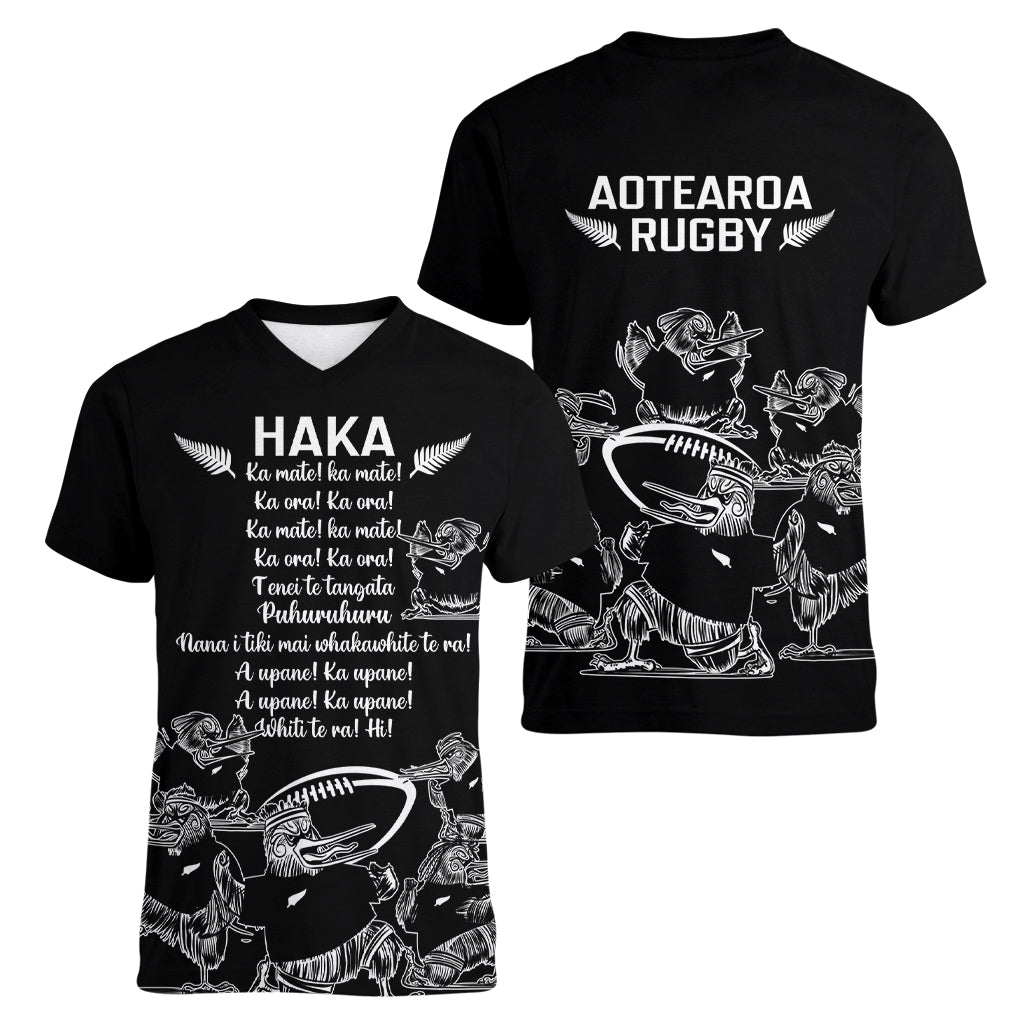New Zealand Silver Fern Rugby Women V Neck T Shirt Haka Aotearoa Kiwi Dance - Vibe Hoodie Shop