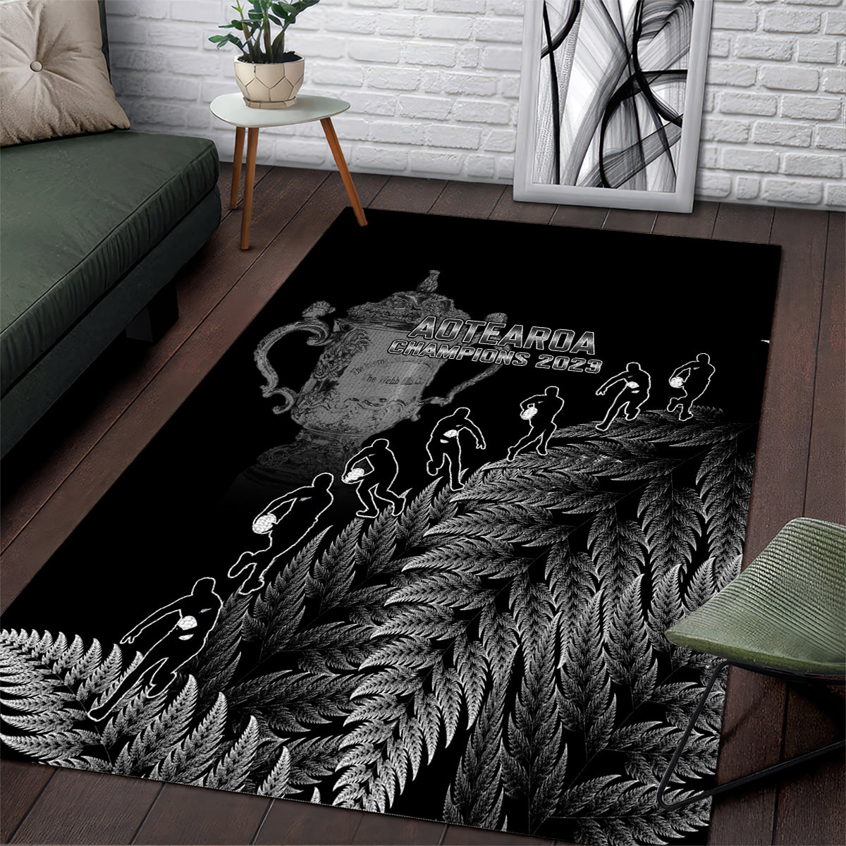 Custom New Zealand Silver Fern Rugby Area Rug All Black Go Champions 2023 With Trophy Proud - Vibe Hoodie Shop