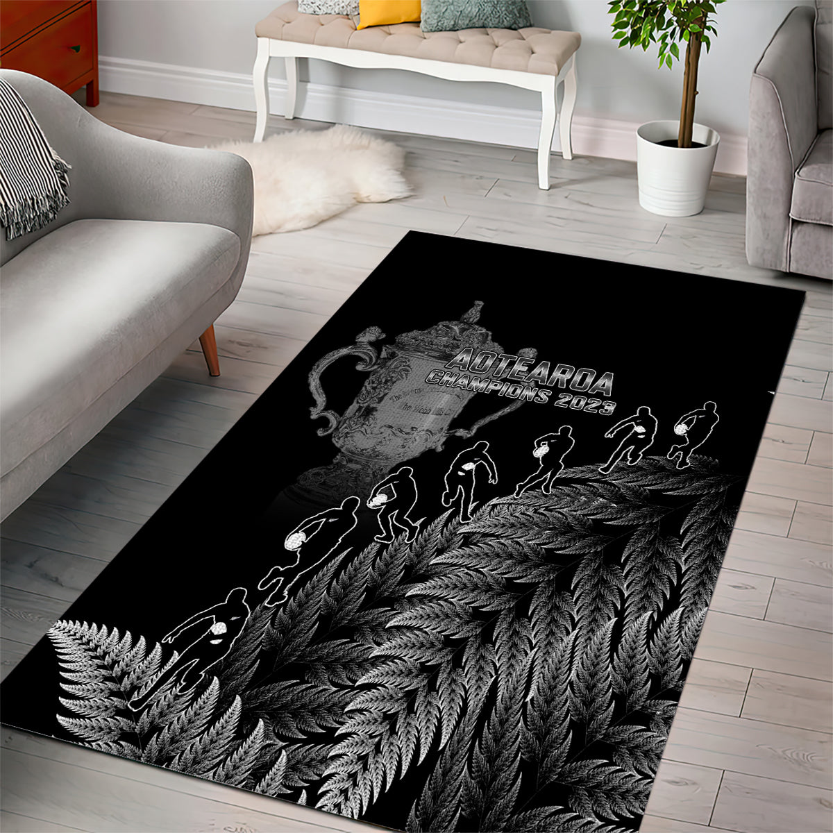 Custom New Zealand Silver Fern Rugby Area Rug All Black Go Champions 2023 With Trophy Proud - Vibe Hoodie Shop