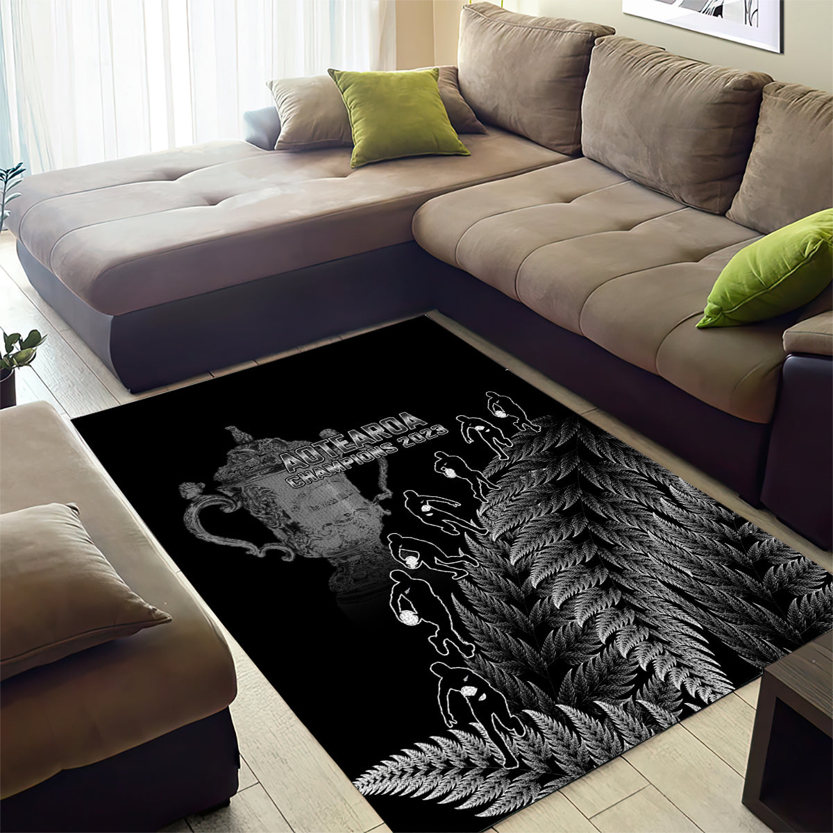 Custom New Zealand Silver Fern Rugby Area Rug All Black Go Champions 2023 With Trophy Proud - Vibe Hoodie Shop