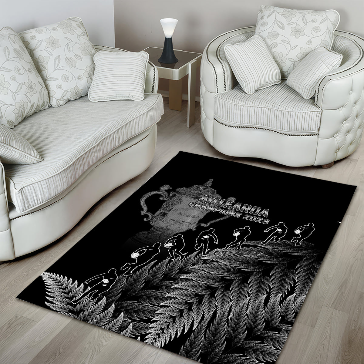 Custom New Zealand Silver Fern Rugby Area Rug All Black Go Champions 2023 With Trophy Proud - Vibe Hoodie Shop