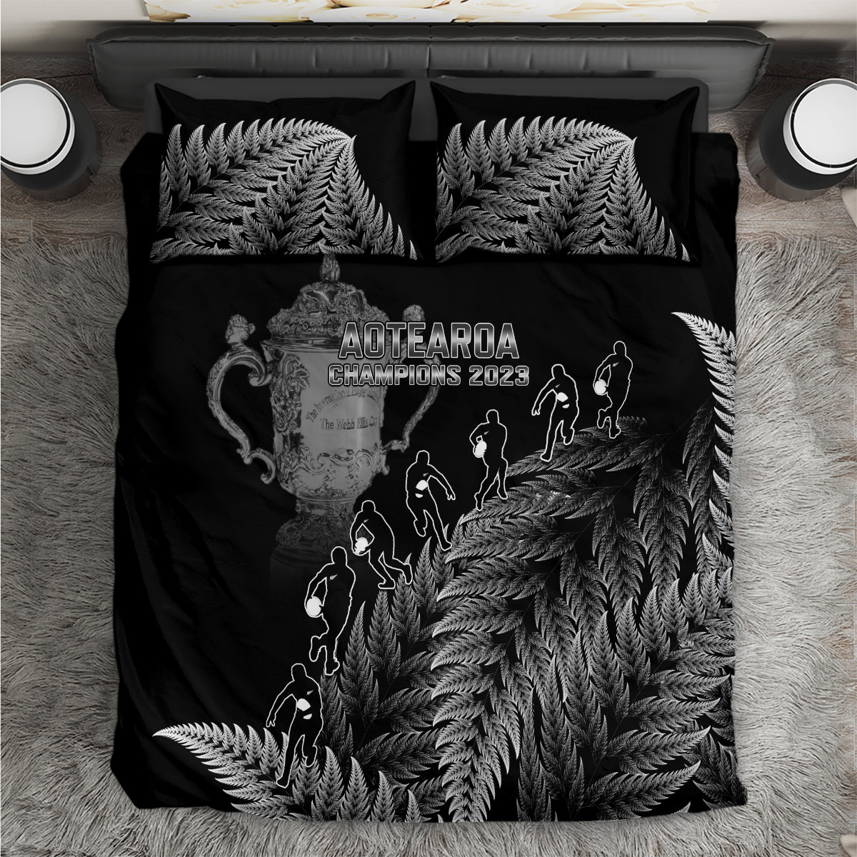 Custom New Zealand Silver Fern Rugby Bedding Set All Black Go Champions 2023 With Trophy Proud - Vibe Hoodie Shop