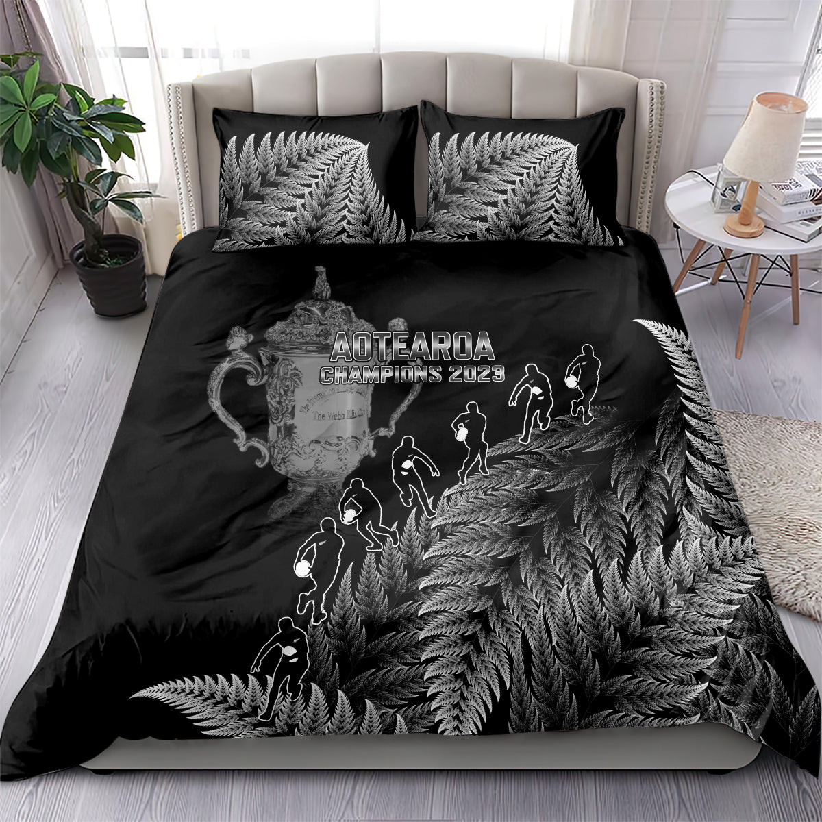 Custom New Zealand Silver Fern Rugby Bedding Set All Black Go Champions 2023 With Trophy Proud - Vibe Hoodie Shop