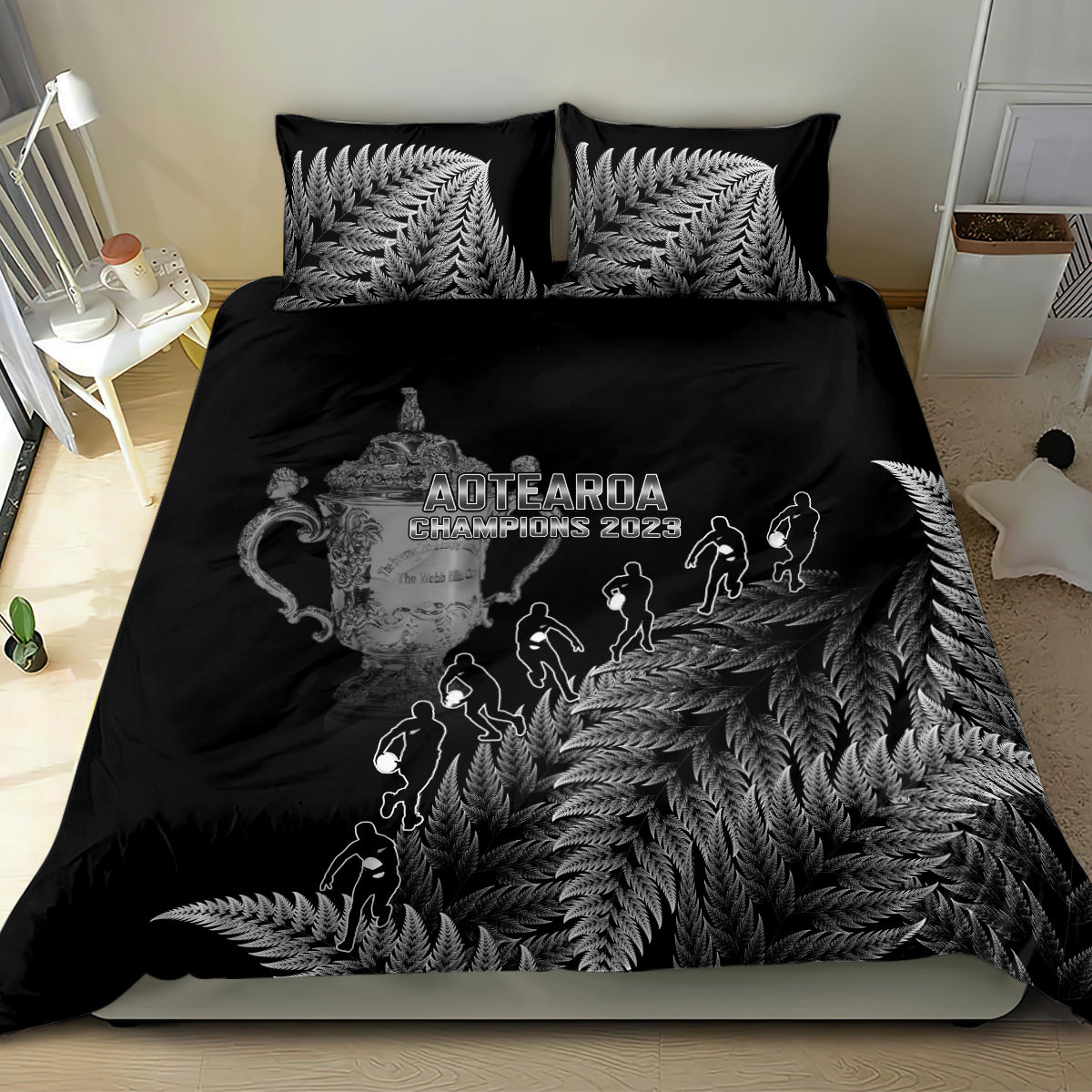 Custom New Zealand Silver Fern Rugby Bedding Set All Black Go Champions 2023 With Trophy Proud - Vibe Hoodie Shop