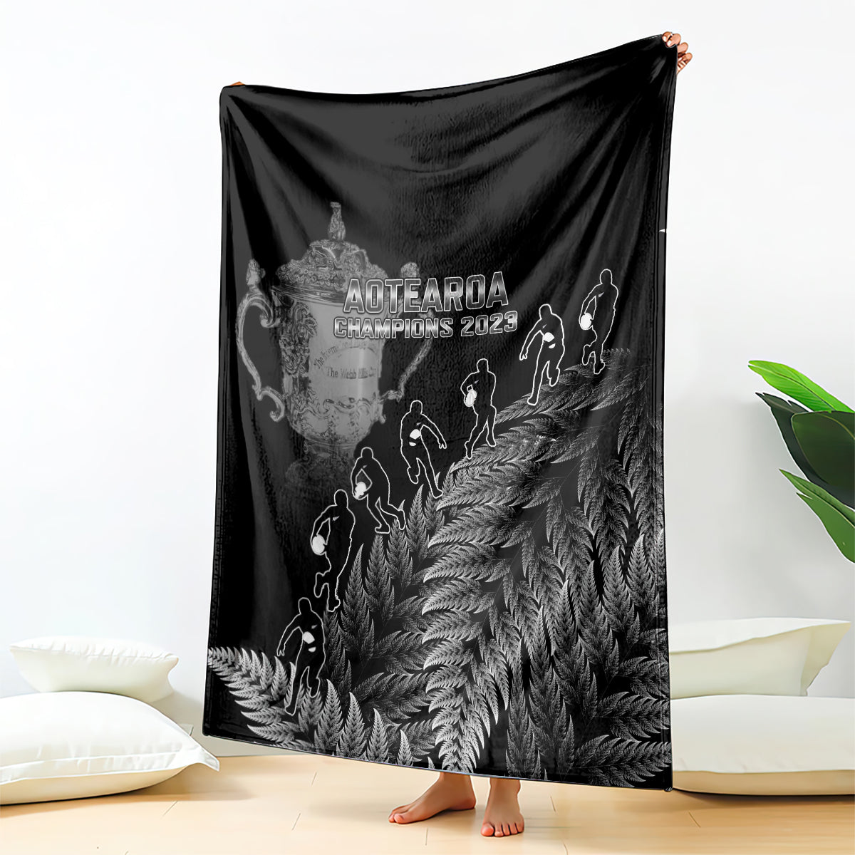 Custom New Zealand Silver Fern Rugby Blanket All Black Go Champions 2023 With Trophy Proud - Vibe Hoodie Shop