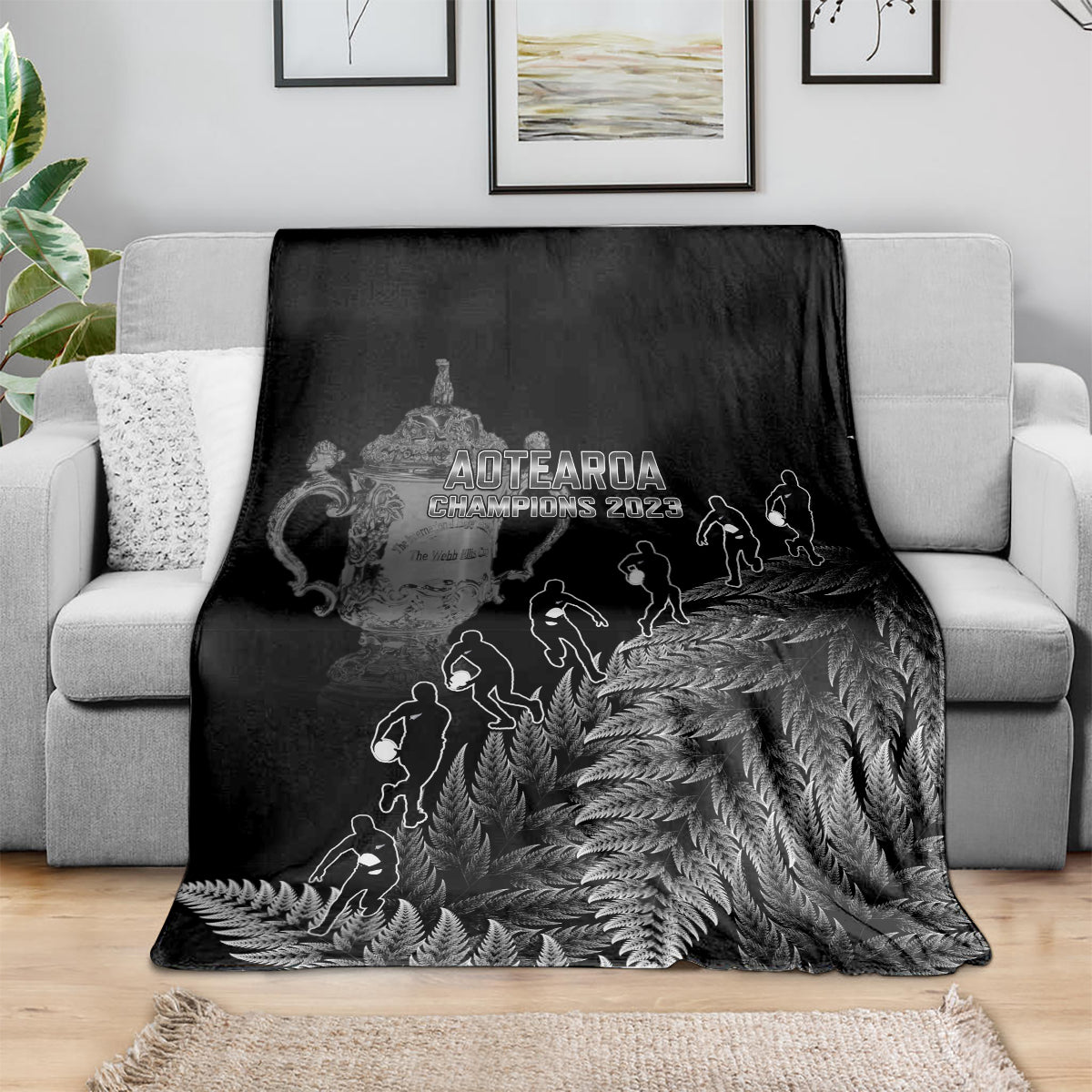 Custom New Zealand Silver Fern Rugby Blanket All Black Go Champions 2023 With Trophy Proud - Vibe Hoodie Shop