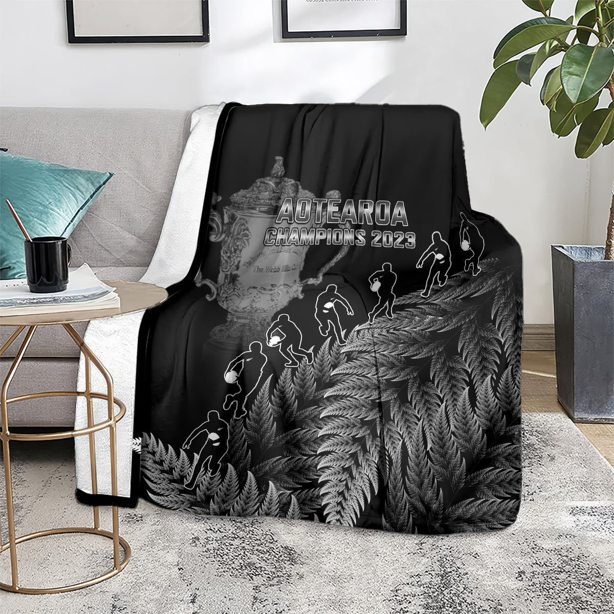 Custom New Zealand Silver Fern Rugby Blanket All Black Go Champions 2023 With Trophy Proud - Vibe Hoodie Shop