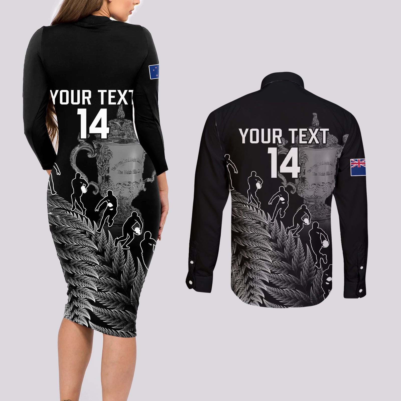 custom-new-zealand-silver-fern-rugby-couples-matching-long-sleeve-bodycon-dress-and-long-sleeve-button-shirt-all-black-go-champions-2023-with-trophy-proud