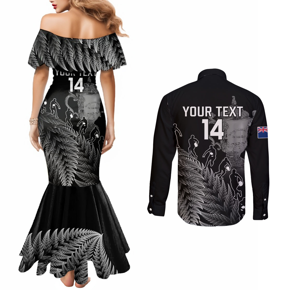 custom-new-zealand-silver-fern-rugby-couples-matching-mermaid-dress-and-long-sleeve-button-shirt-all-black-go-champions-2023-with-trophy-proud