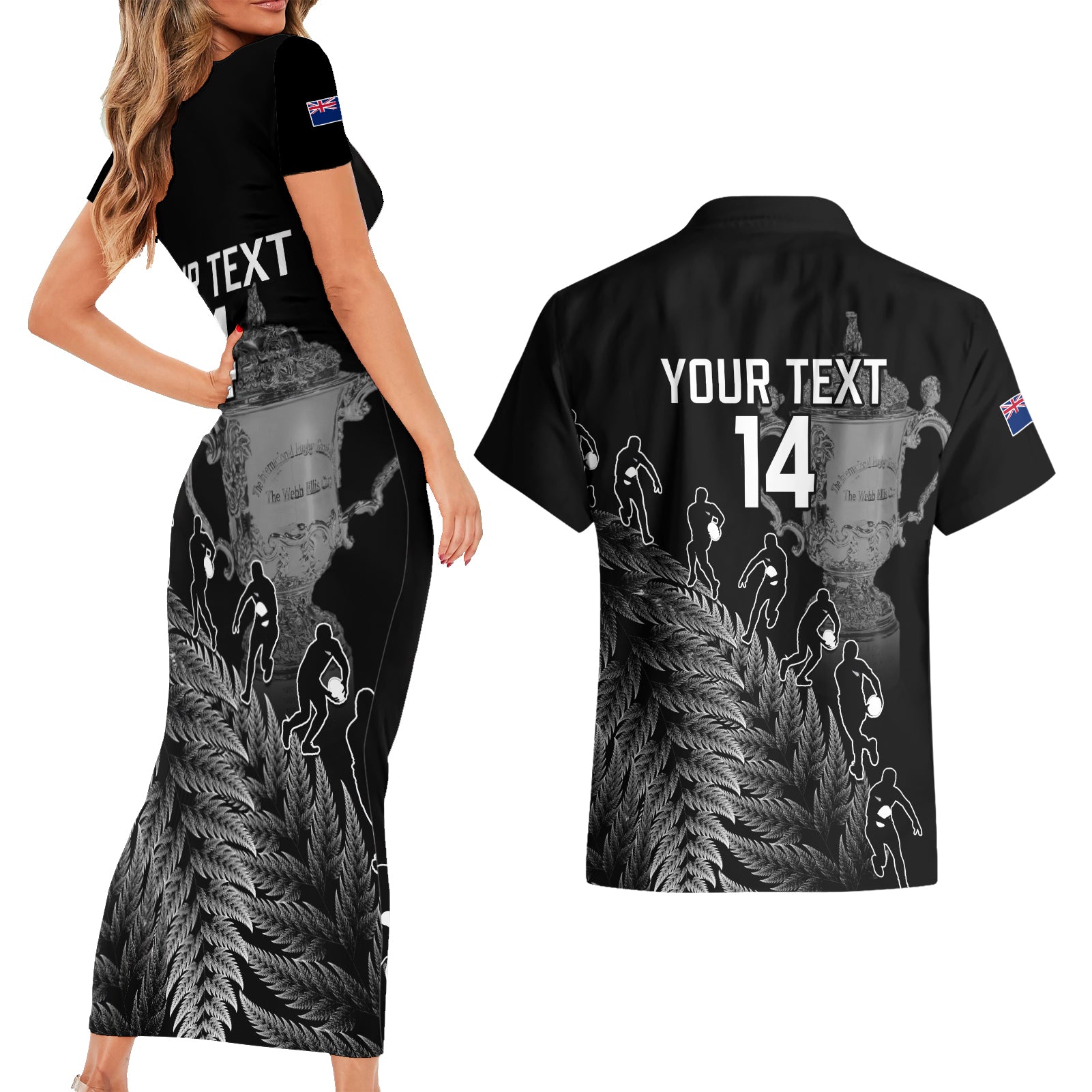 custom-new-zealand-silver-fern-rugby-couples-matching-short-sleeve-bodycon-dress-and-hawaiian-shirt-all-black-go-champions-2023-with-trophy-proud