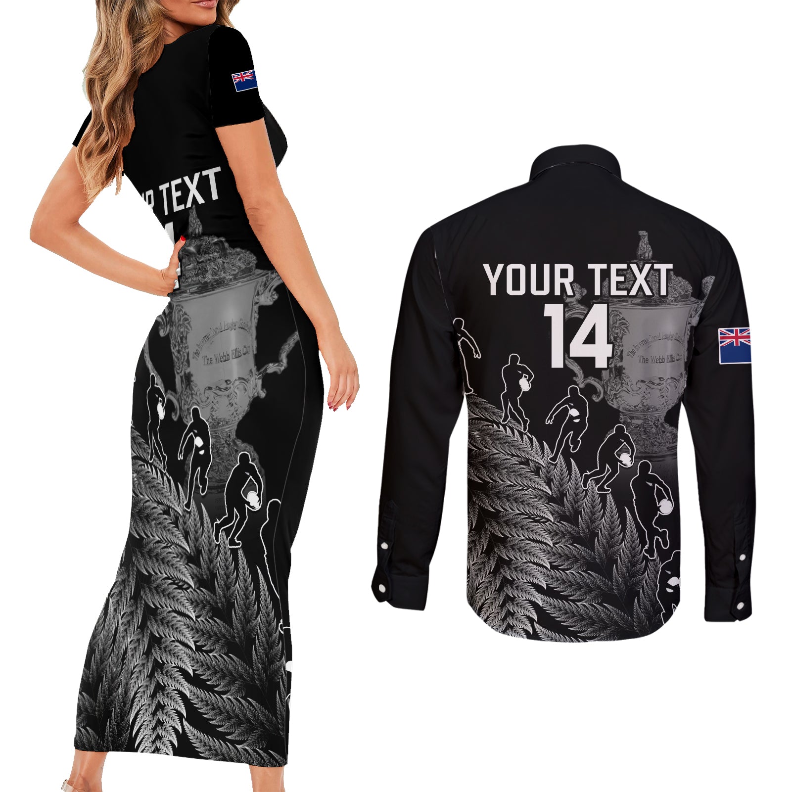 custom-new-zealand-silver-fern-rugby-couples-matching-short-sleeve-bodycon-dress-and-long-sleeve-button-shirt-all-black-go-champions-2023-with-trophy-proud