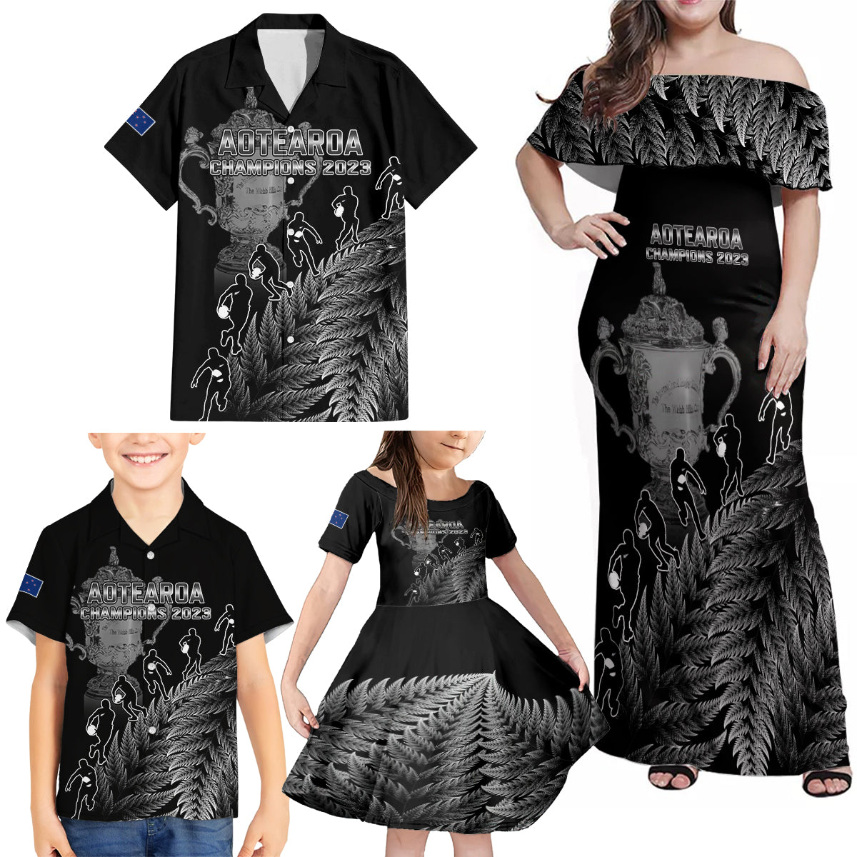 custom-new-zealand-silver-fern-rugby-family-matching-off-shoulder-maxi-dress-and-hawaiian-shirt-all-black-go-champions-2023-with-trophy-proud