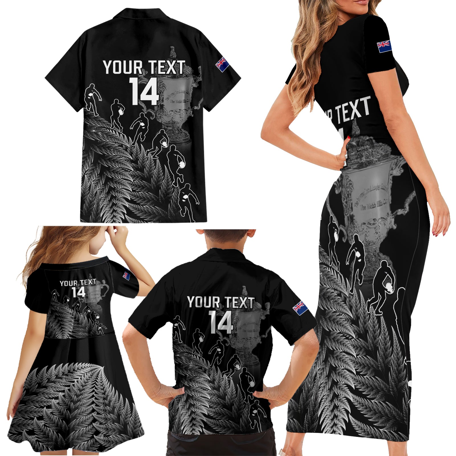 custom-new-zealand-silver-fern-rugby-family-matching-short-sleeve-bodycon-dress-and-hawaiian-shirt-all-black-go-champions-2023-with-trophy-proud