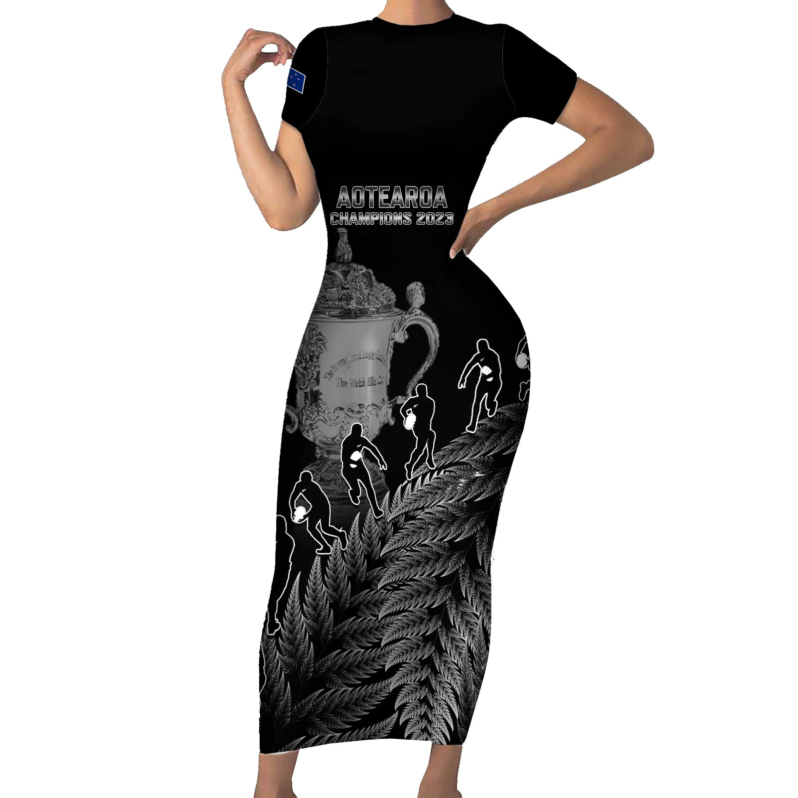 custom-new-zealand-silver-fern-rugby-family-matching-short-sleeve-bodycon-dress-and-hawaiian-shirt-all-black-go-champions-2023-with-trophy-proud