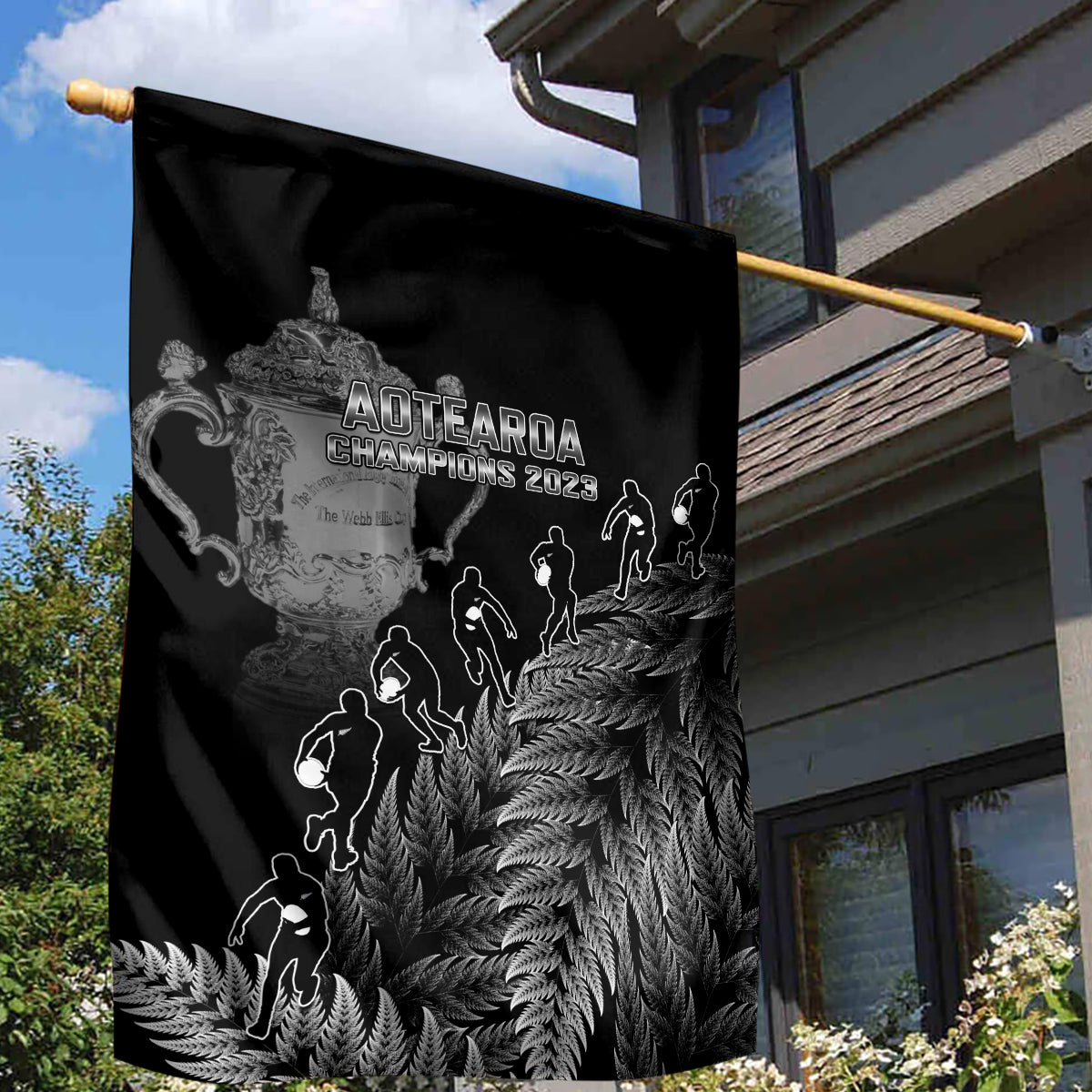 Custom New Zealand Silver Fern Rugby Garden Flag All Black Go Champions 2023 With Trophy Proud - Vibe Hoodie Shop