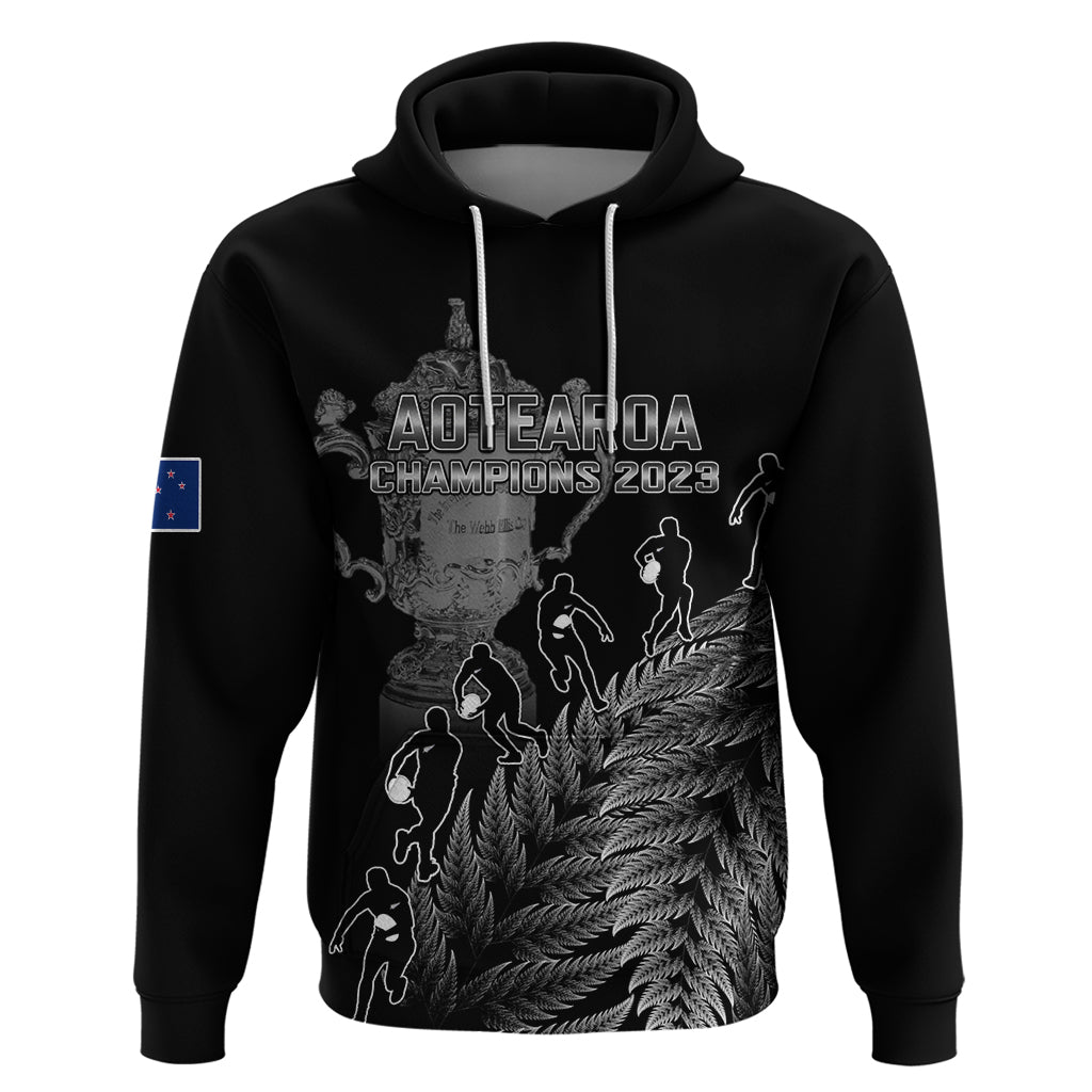 Custom New Zealand Silver Fern Rugby Hoodie All Black Go Champions 2023 With Trophy Proud - Vibe Hoodie Shop