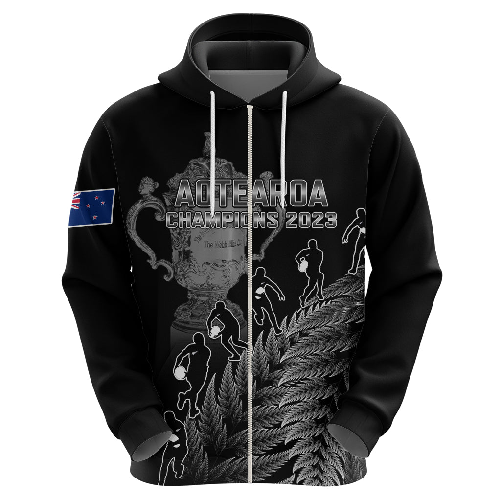 Custom New Zealand Silver Fern Rugby Hoodie All Black Go Champions 2023 With Trophy Proud - Vibe Hoodie Shop