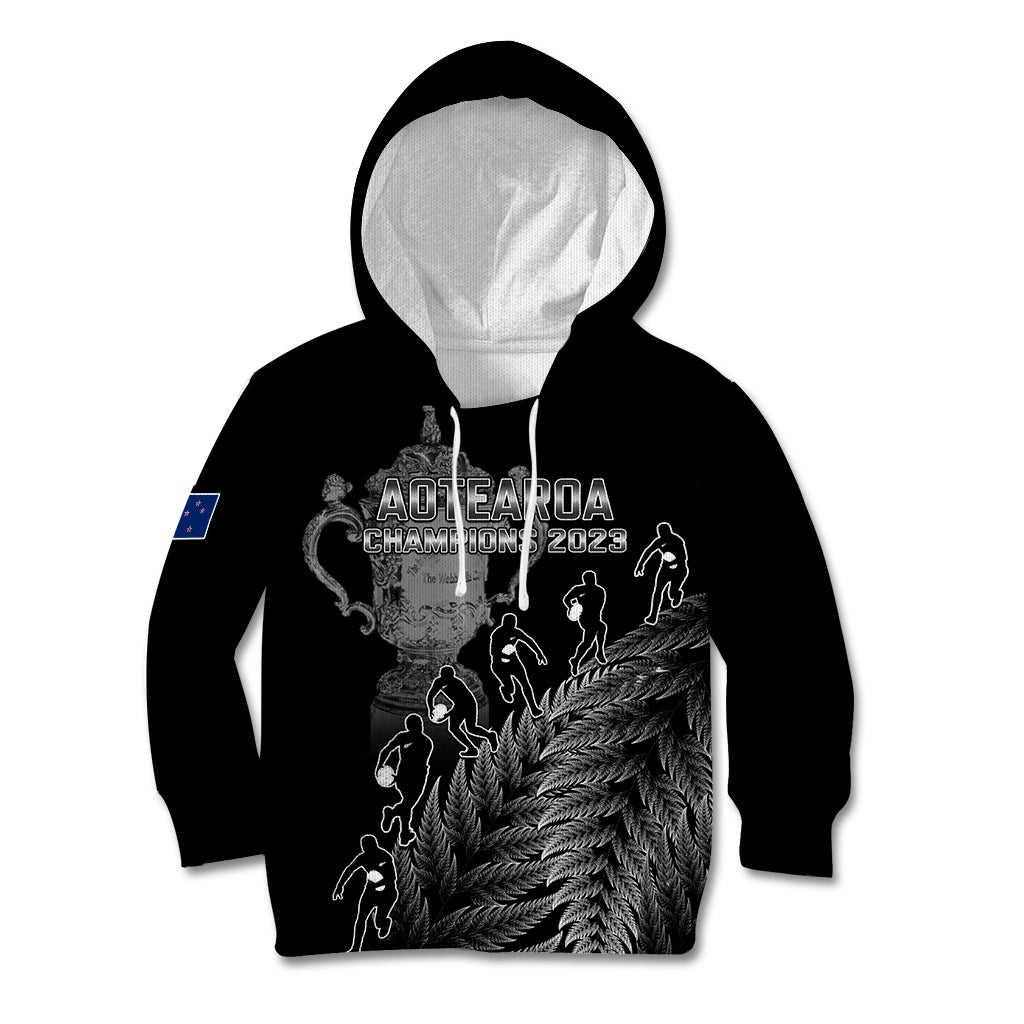 Custom New Zealand Silver Fern Rugby Kid Hoodie All Black Go Champions 2023 With Trophy Proud - Vibe Hoodie Shop