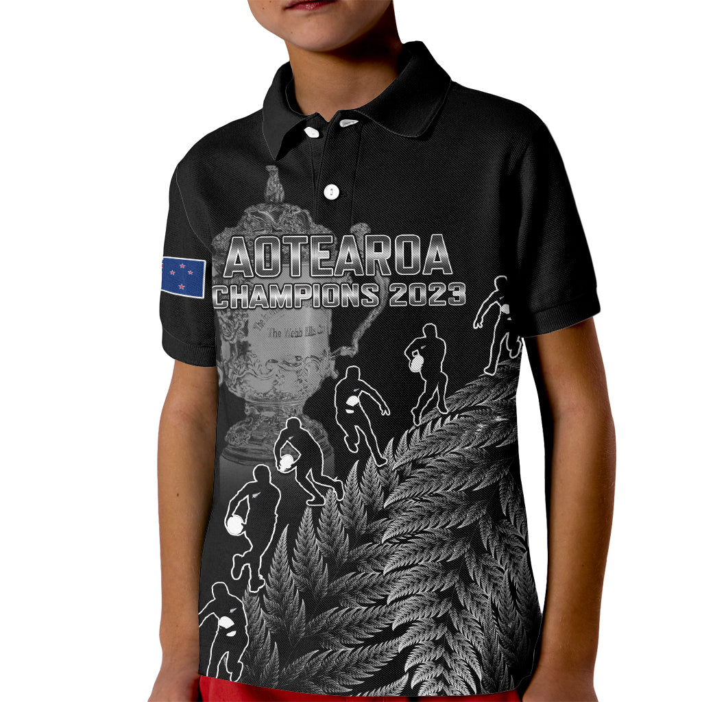 Custom New Zealand Silver Fern Rugby Kid Polo Shirt All Black Go Champions 2023 With Trophy Proud - Vibe Hoodie Shop