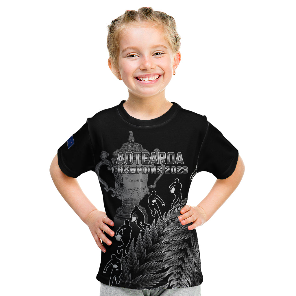 Custom New Zealand Silver Fern Rugby Kid T Shirt All Black Go Champions 2023 With Trophy Proud - Vibe Hoodie Shop