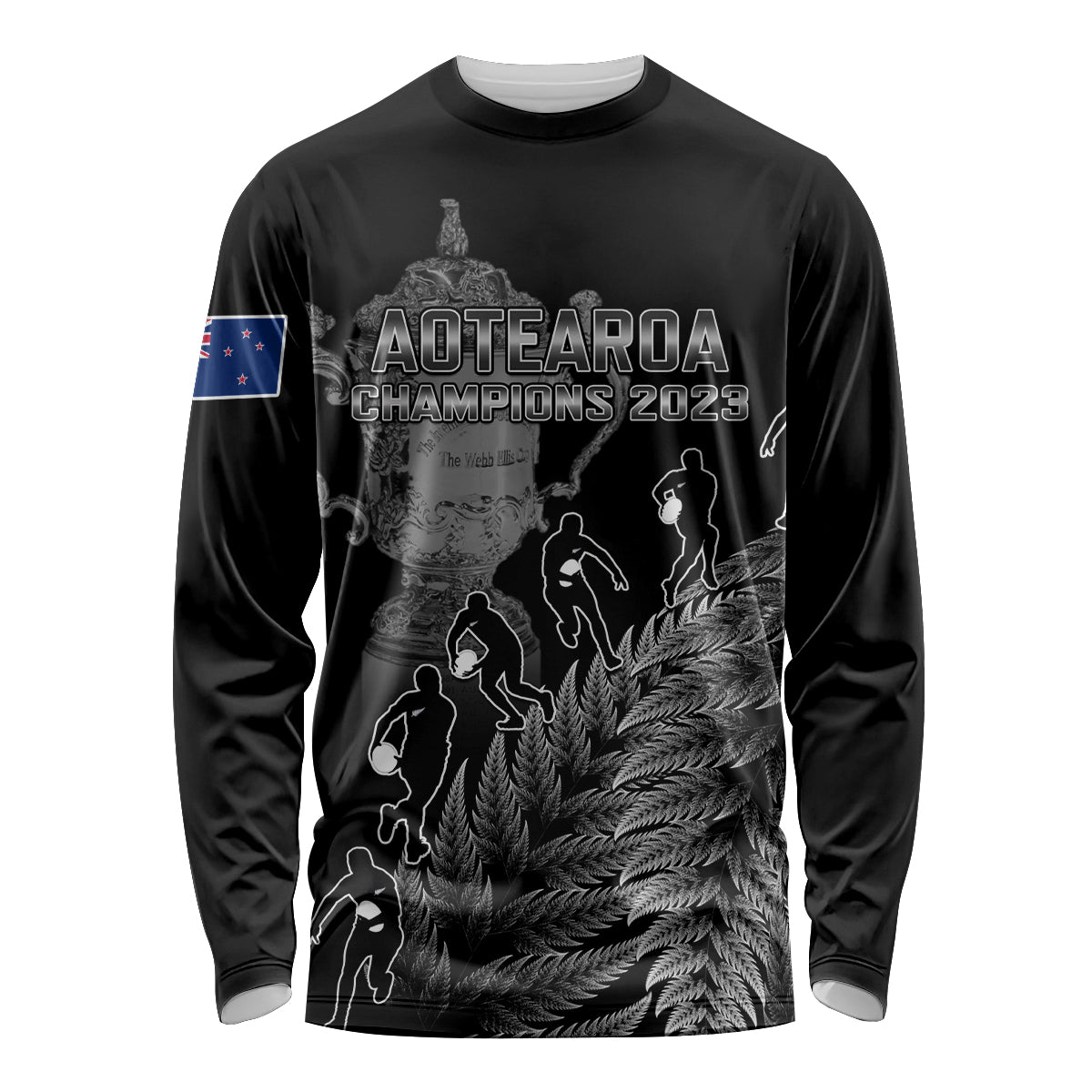 Custom New Zealand Silver Fern Rugby Long Sleeve Shirt All Black Go Champions 2023 With Trophy Proud - Vibe Hoodie Shop