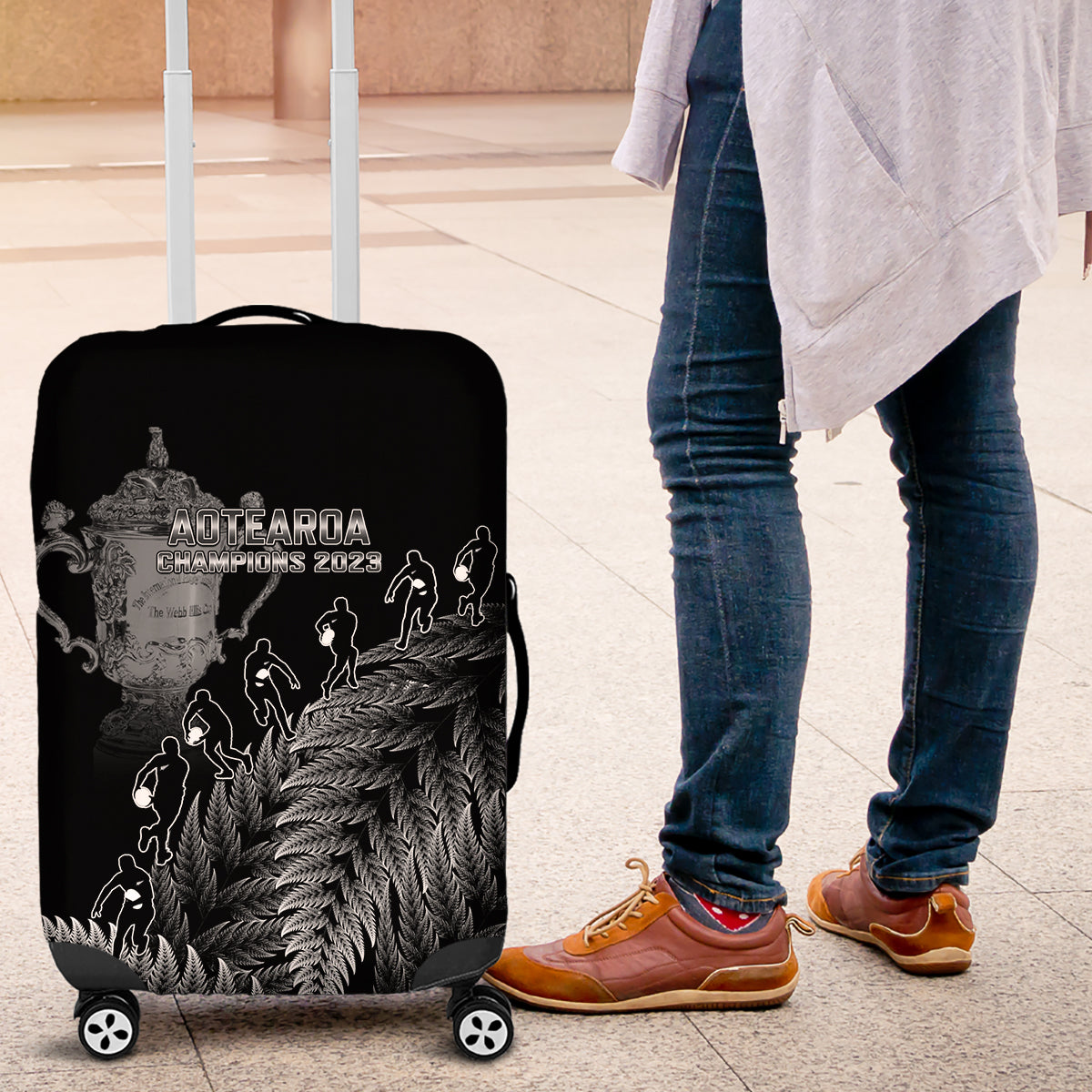 Custom New Zealand Silver Fern Rugby Luggage Cover All Black Go Champions 2023 With Trophy Proud - Vibe Hoodie Shop