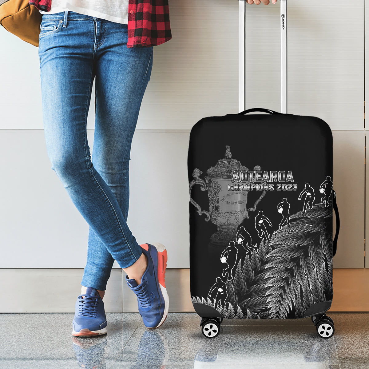 Custom New Zealand Silver Fern Rugby Luggage Cover All Black Go Champions 2023 With Trophy Proud - Vibe Hoodie Shop