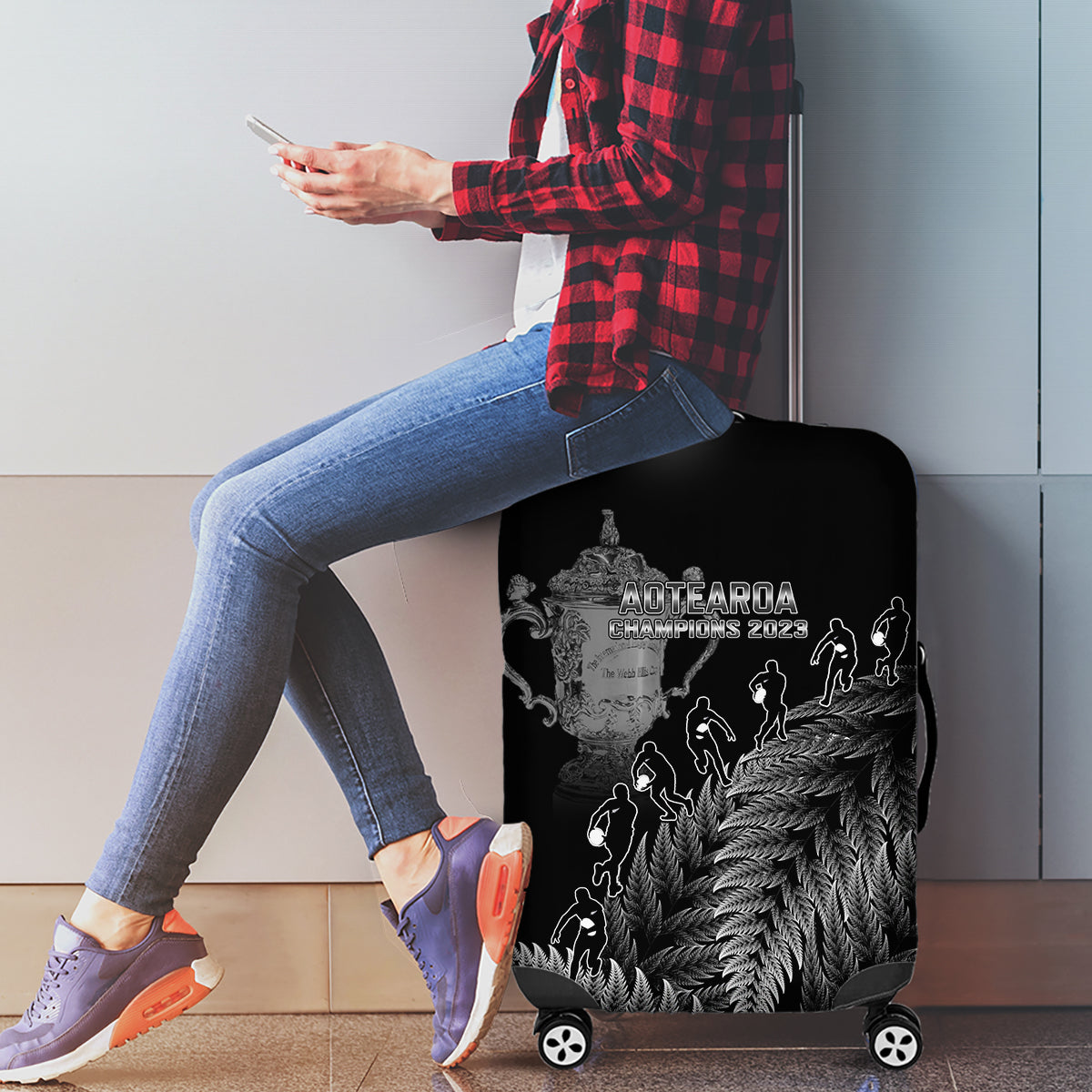 Custom New Zealand Silver Fern Rugby Luggage Cover All Black Go Champions 2023 With Trophy Proud - Vibe Hoodie Shop