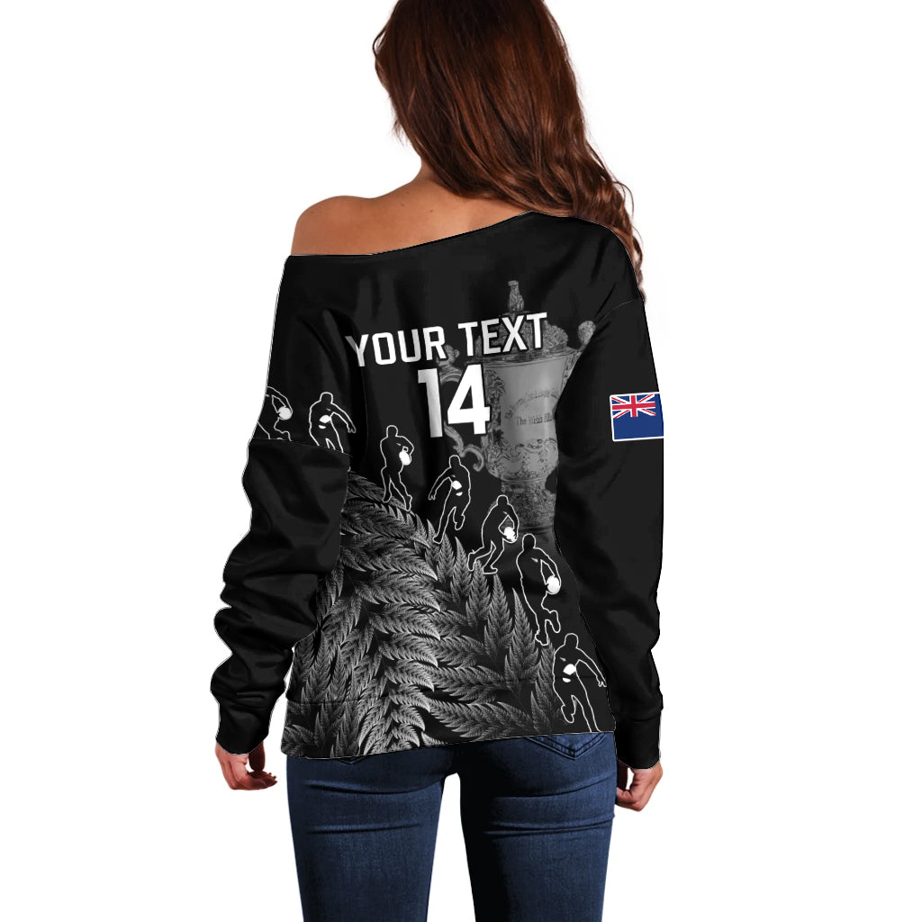 Custom New Zealand Silver Fern Rugby Off Shoulder Sweater All Black Go Champions 2023 With Trophy Proud - Vibe Hoodie Shop